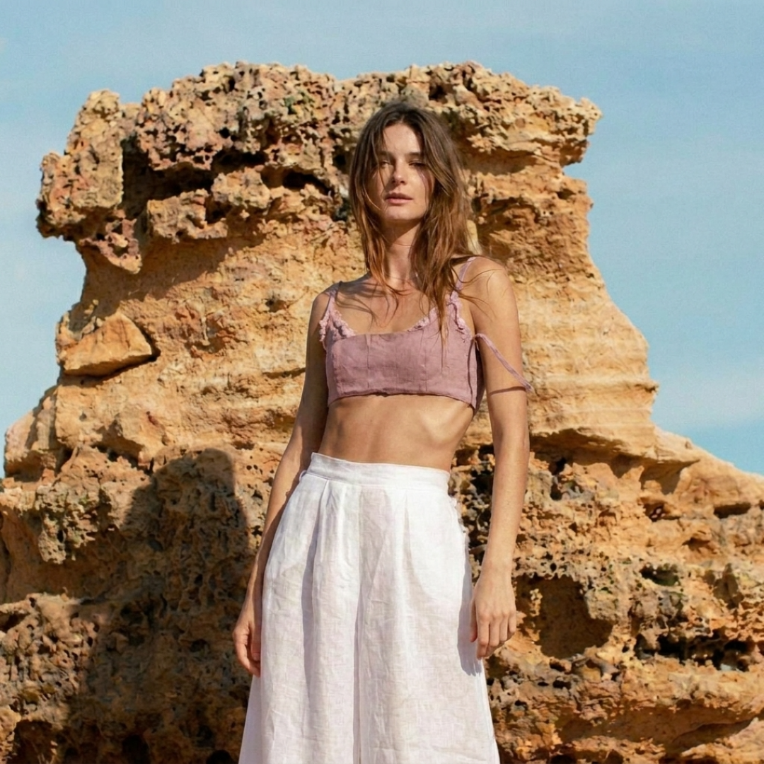 Long Strap Linen Bralette Top by Atelier Handmade on curated-crowd.com