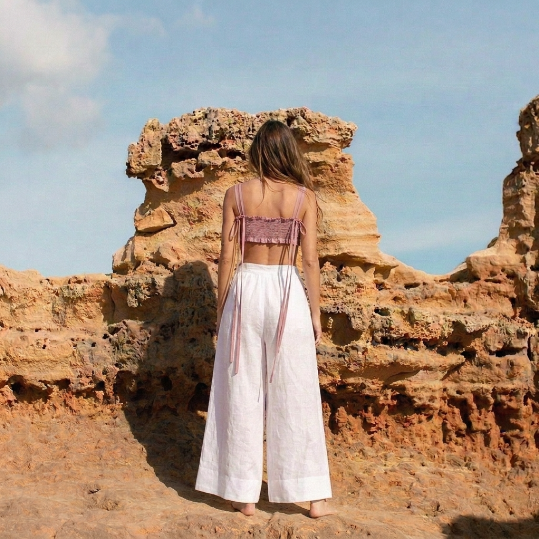 Long Strap Linen Bralette Top by Atelier Handmade on curated-crowd.com