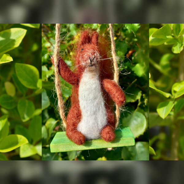 Needle Felt Swinging Squirrel