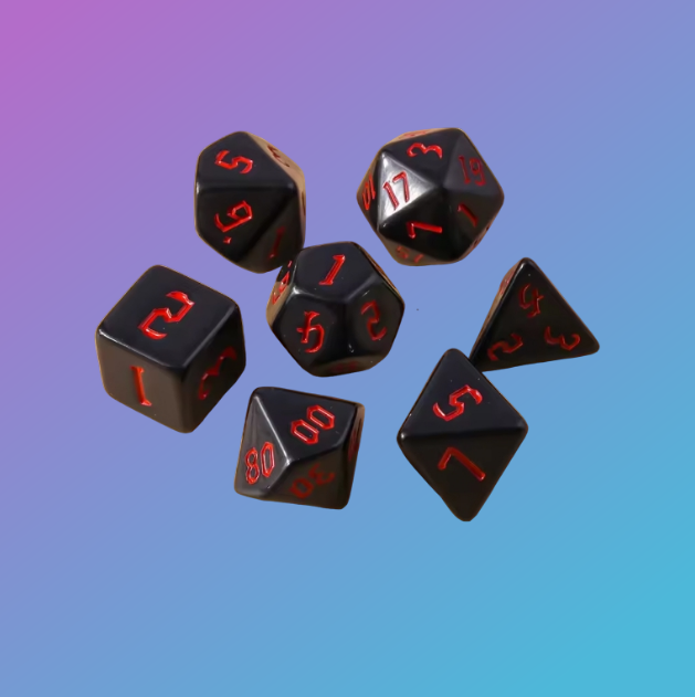 Onyx Obsidian Polyhedral Dice Set (7-Piece) — Matte Black & Crimson