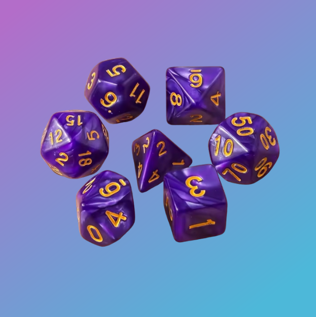 Royal Amethyst Polyhedral Dice Set (7-Piece) — Deep Purple & Gold