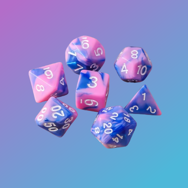 Twilight Swirl Polyhedral Dice Set (7-Piece) — Pink & Blue Marble