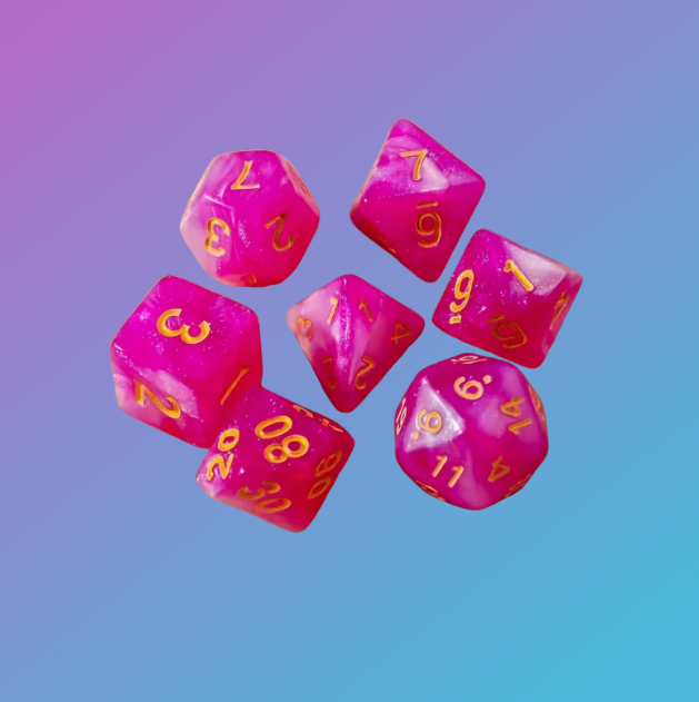 Blushing Marble Polyhedral Dice Set (7-Piece) — Pink & Gold