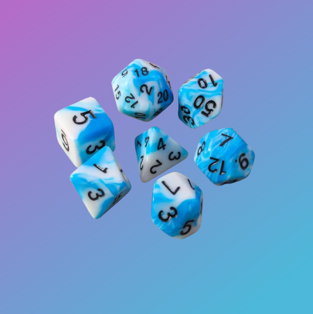Ocean Wave Polyhedral Dice Set (7-Piece) — Blue & White Marble