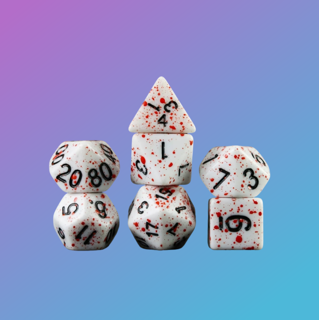 Speckled Blood Polyhedral Dice Set (7-Piece) - White & Red with Black Ink