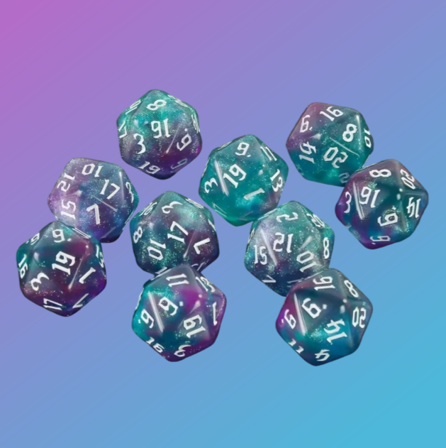Glitter Galaxy Purple & Teal D20 Dice