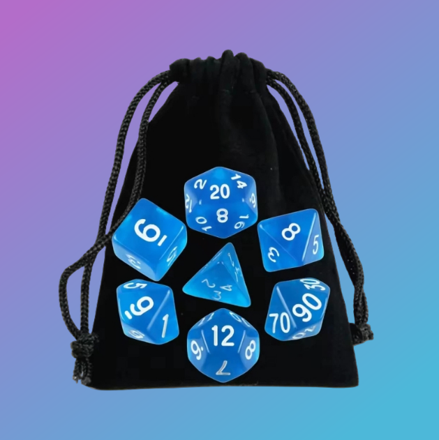 7-Piece Translucent Frosted Polyhedral Dice Set (With Velvet Pouch)