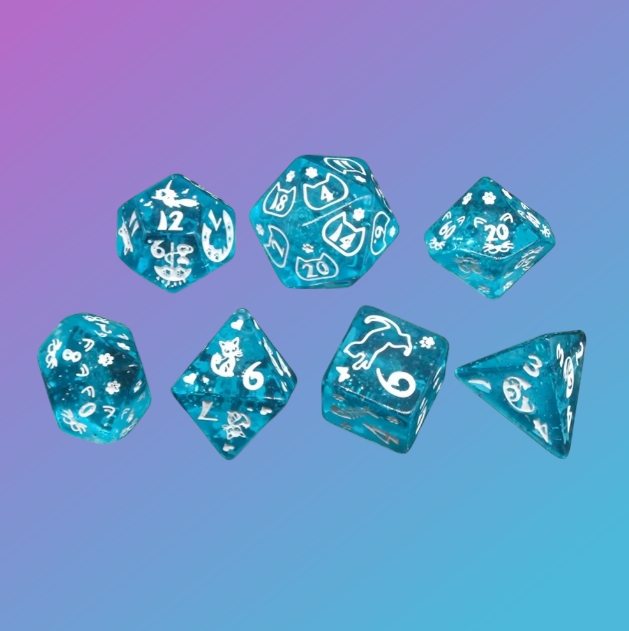 7-Piece Feline Friends Polyhedral Dice Set