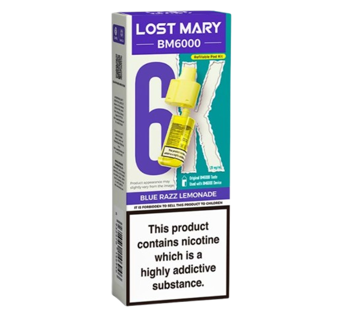 Lost Mary BM6000 6K Blue Razz Lemonade Refillable Pod Kit