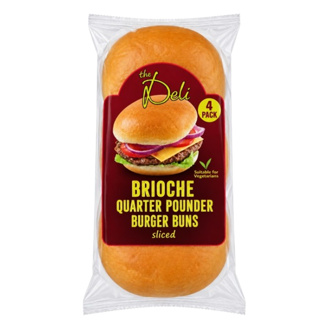 The Deli Brioche Quarter Pounder Burger Buns Sliced 4pk