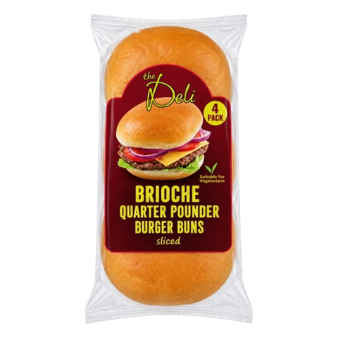 The Deli Brioche Quarter Pounder Burger Buns Sliced 4pk