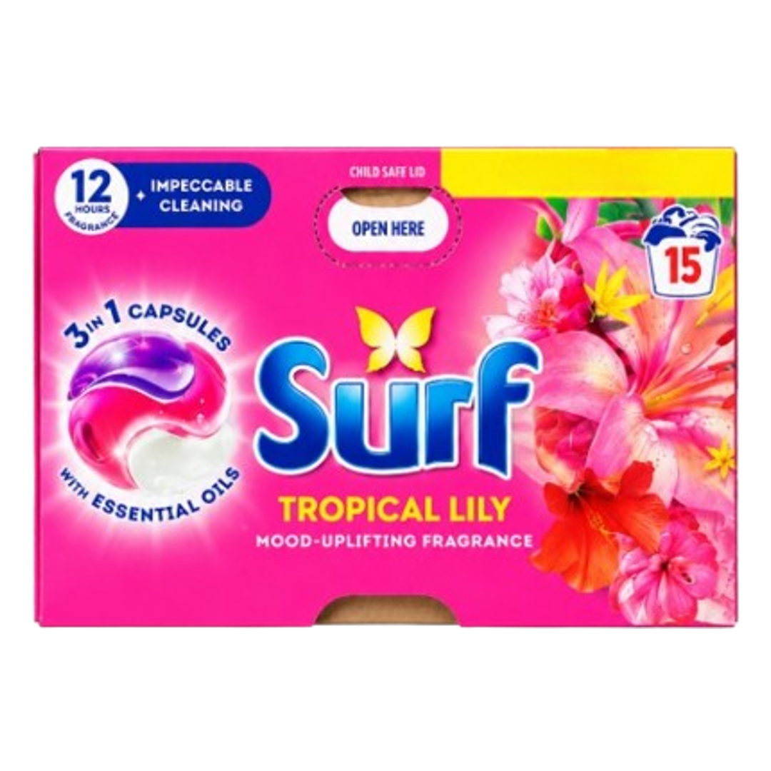 Surf 3 in 1 Tropical Lily Laundry Washing Detergent Capsules 15 washes