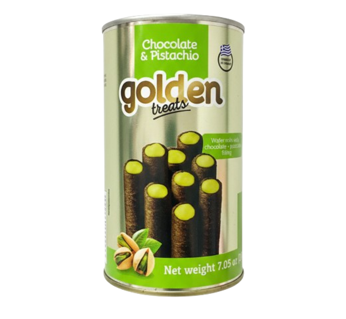 Golden Treats Chocolate & Pistachio Wafer Rolls