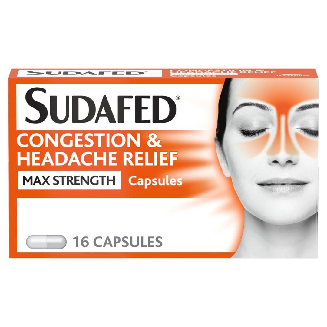 Sudafed Congestion & Headache Relief Max Strength 16 Capsules
