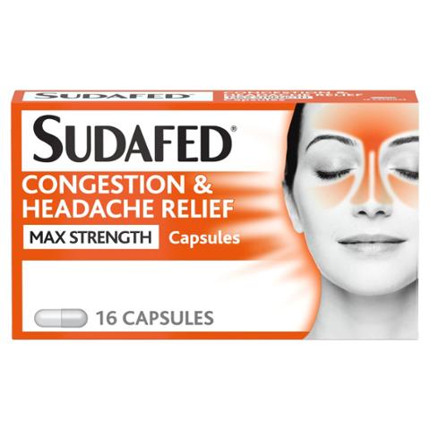 Sudafed Congestion & Headache Relief Max Strength 16 Capsules