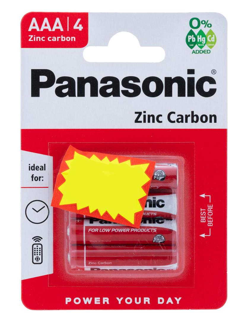 Panasonic AAA 1.5V Zinc Carbon Batteries 4pk