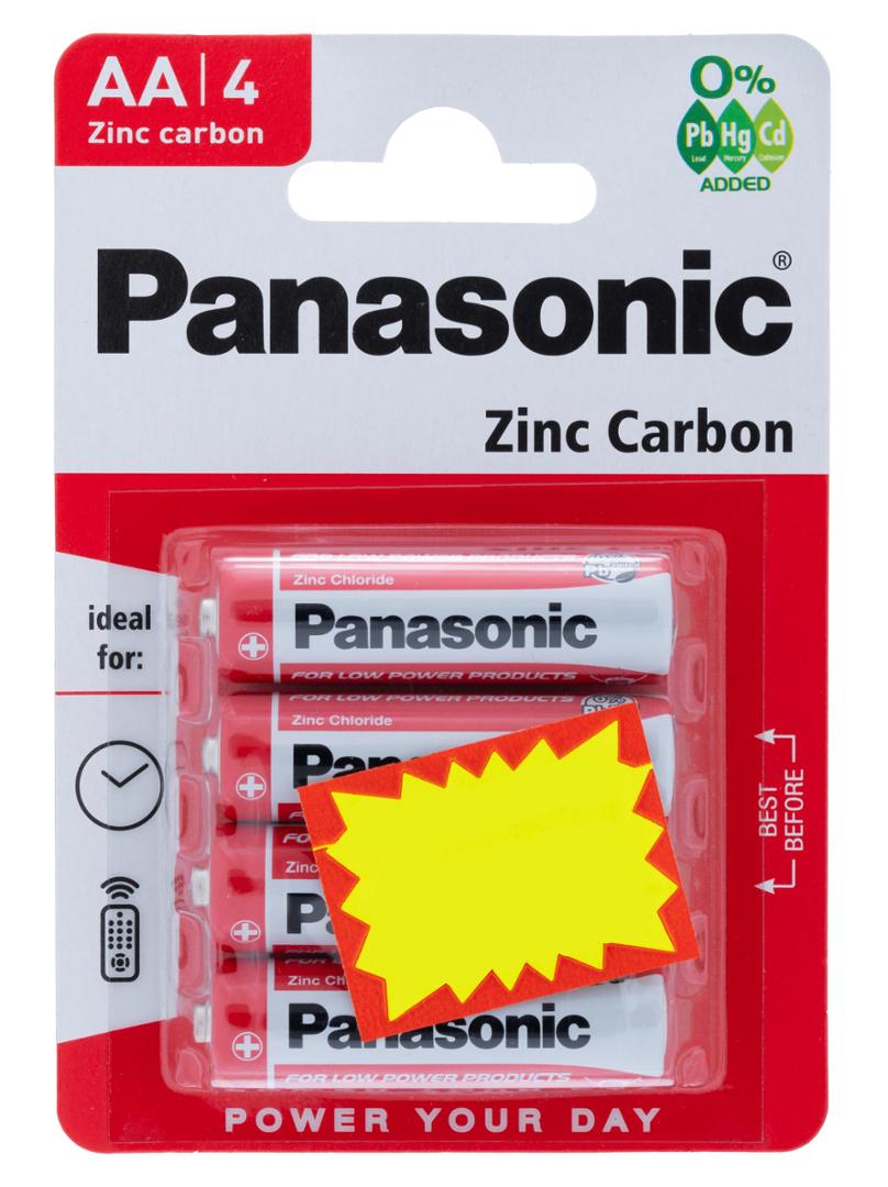 Panasonic AA 1.5V Zinc Carbon Batteries 4pk