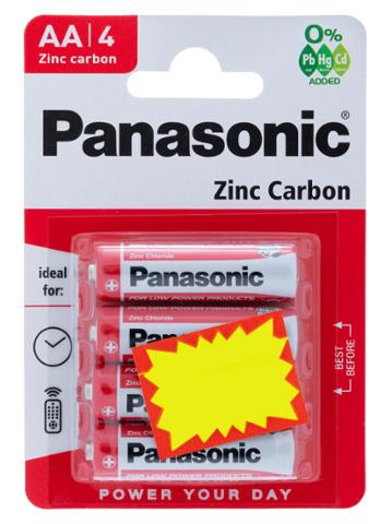 Panasonic AA 1.5V Zinc Carbon Batteries 4pk