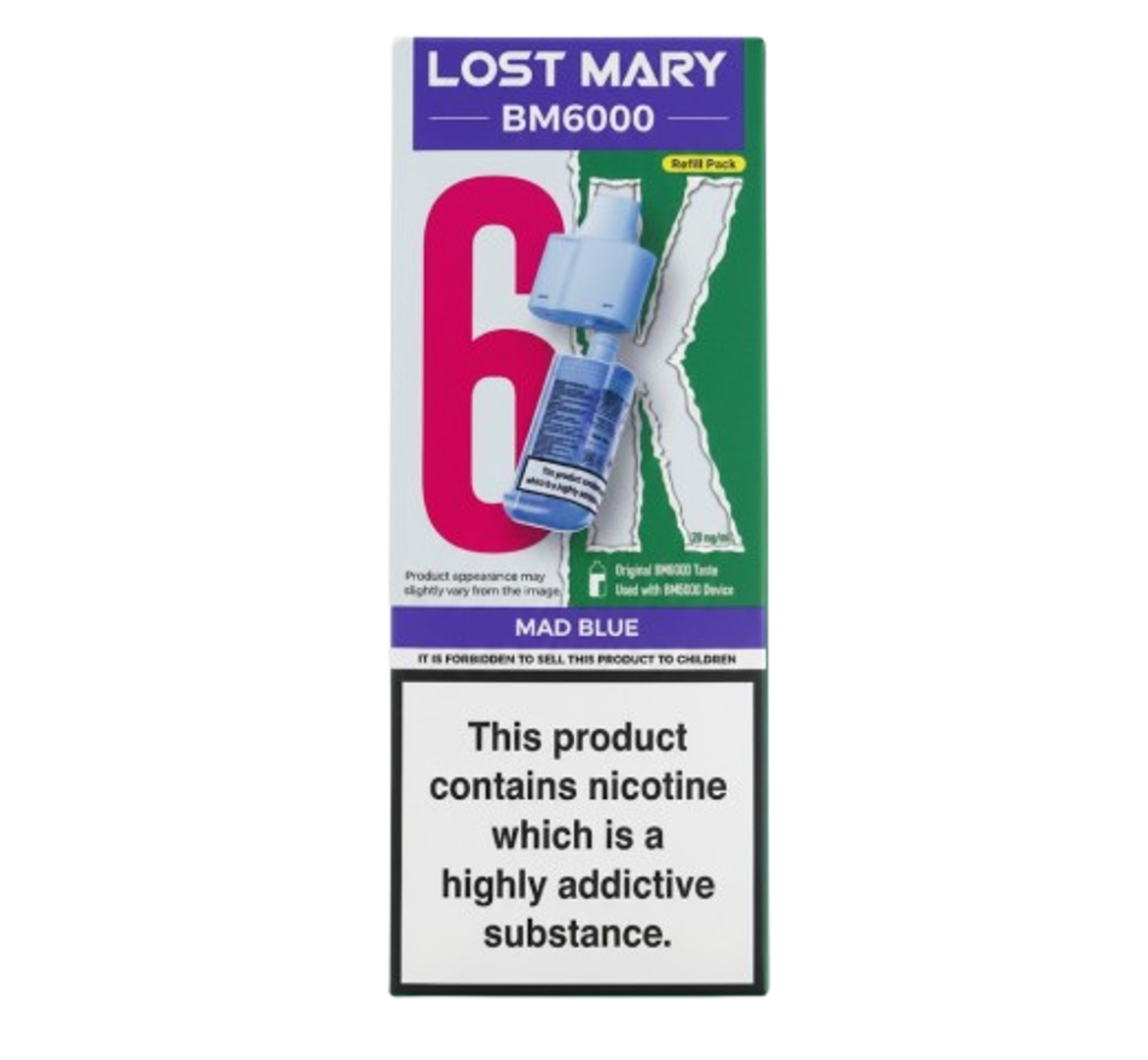 lost mary mad blue flavor BM6000 Refill Pack | Smoke & Spirits UT BAR 50,000 Puffs 60000 Puffs Choose Colour::Chili Red