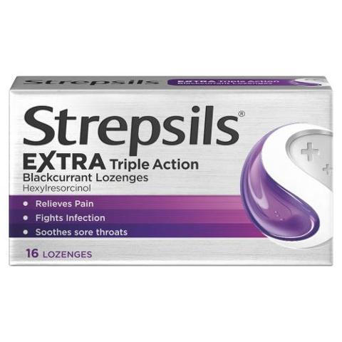 Strepsils Extra Triple Action Blackcurrant Lozenges 16pk