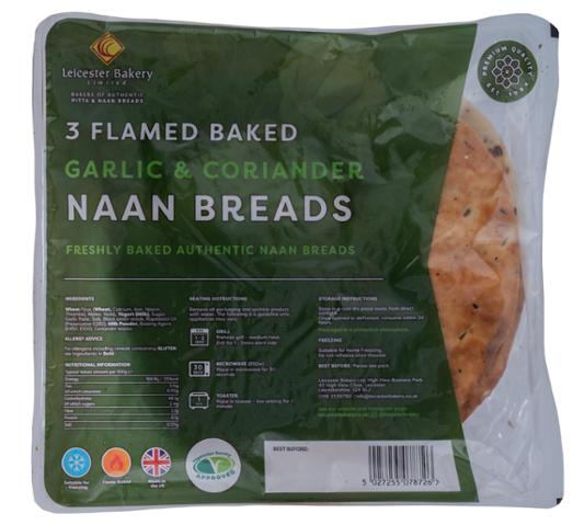 Leicester Bakery Garlic & Corriander Naan Bread 3pk