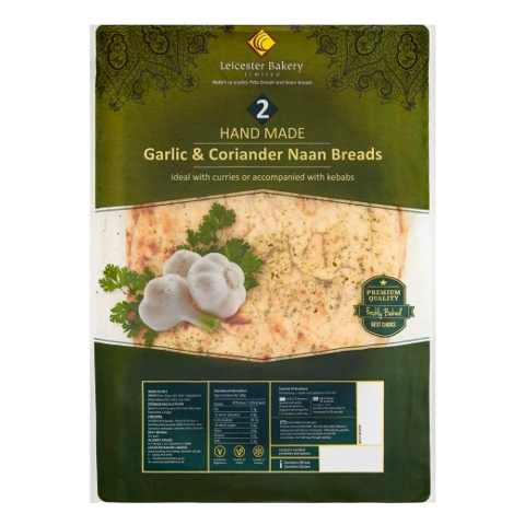 Leicester Bakery Limited 2 Hand Made Garlic & Coriander Naan Breads