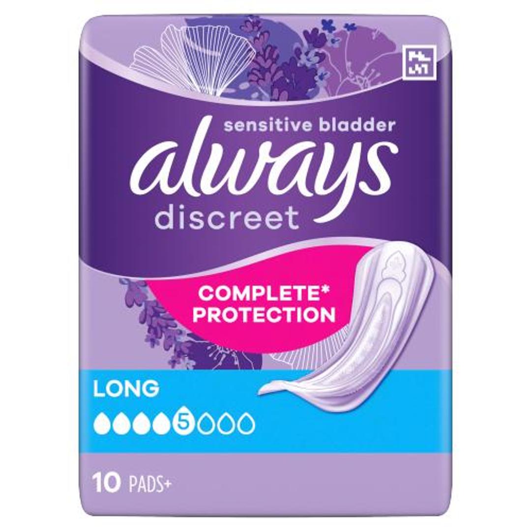Always Discreet Incontinence Pads Women Long 10 Pads
