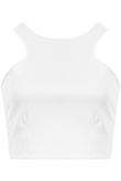 White Racer Neck Crop Tops 