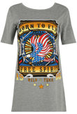 Grey Contrast Born To Fly Print Tees