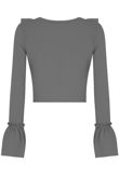 Ruffle Crepe Crop Top With Lace Up Front In Grey