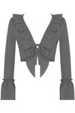 Ruffle Crepe Crop Top With Lace Up Front In Grey