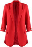 Red Roll-up Sleeves Longline Coat