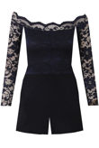 Lace Off The Shoulder Playsuit in Navy