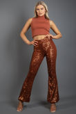 Rust Sequin High Waist Flare Trousers