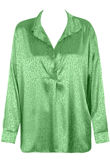 Green Satin Animal Print Embossed Blouse