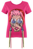 Fuchsia Lady Sequin & Pearls Trim Tee