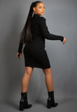 Black Ribbed Knit Cut Out Mini Dress