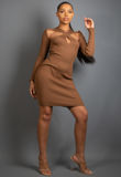 Brown Ribbed Knit Cut Out Mini Dress
