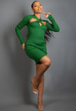 Green Ribbed Knit Cut Out Mini Dress