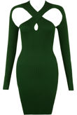 Green Ribbed Knit Cut Out Mini Dress
