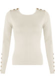 Cream Round Neck Fine Knit Jumper With Button Detail