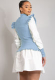 Sky Blue Ribbed Jumper Dress With Shirt Hem