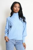 Blue High Neck Wool Blend Jumper