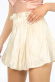 Beige Metallic Pleat Paperbag Skorts