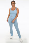 Front Button Up Ribbed Top & Bell Bottom Trouser Set