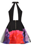 Black Floral Print Cut Out Flared Dress
