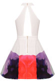 White Floral Print Cut Out Flared Dress