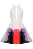 White Floral Print Cut Out Flared Dress