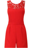 Crochet Insert Playsuit In Red