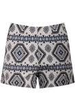 Blue Asymmetric Print Side Zip Up Shorts
